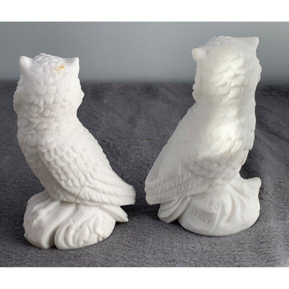 Vintage Italian Alabaster Owl Figurines with Yellow Eyes 1980s - Picture 6 of 16